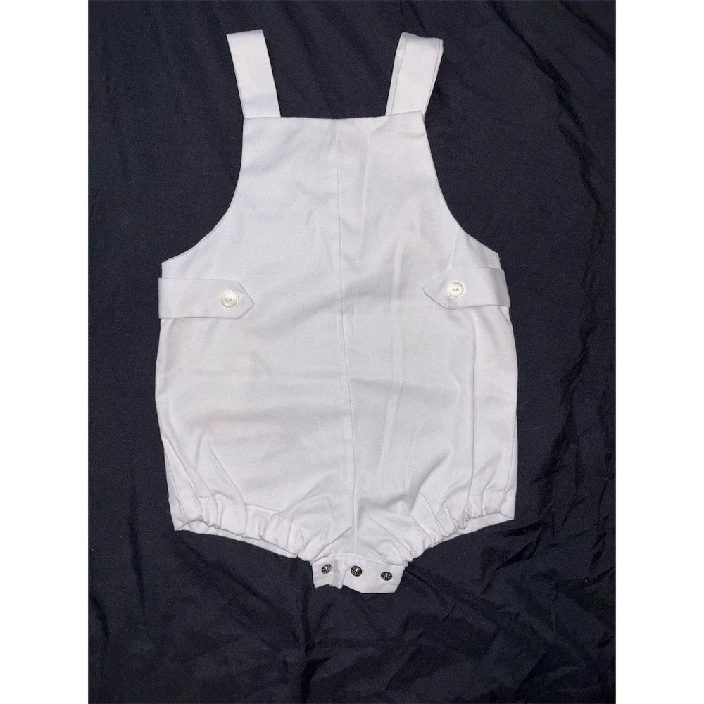 Nursery Time Baby Boys‎ Romper Jon Jon White Sailboat Applique 3-6 nautical Vtg